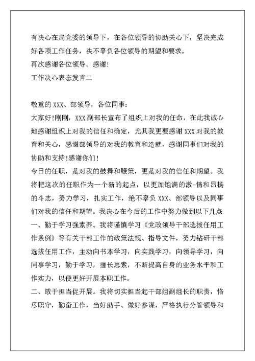 工作决心表态发言简短范文精选4篇