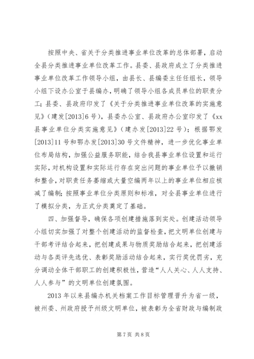 县编办创建州级文明单位情况汇报.docx