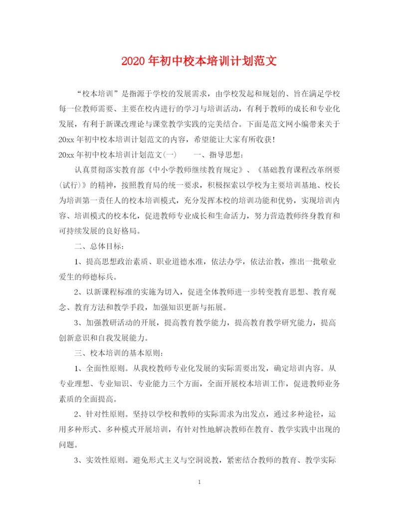 精编之年初中校本培训计划范文.docx