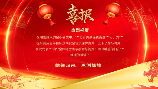 红色喜庆大气企业销售战报喜报捷报贺报PPT