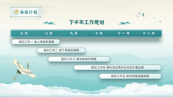 新中式清雅风格年中工作总结通用PPT模板