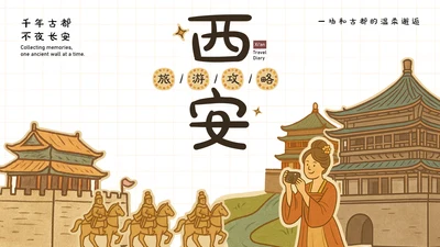 黄色手账卡通风西安旅游攻略