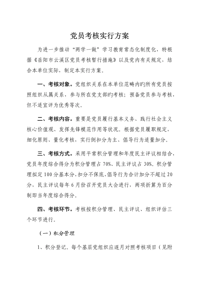 党员考评实施专题方案.docx