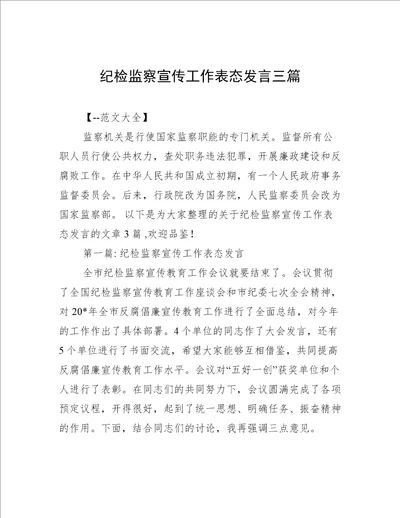 纪检监察宣传工作表态发言三篇