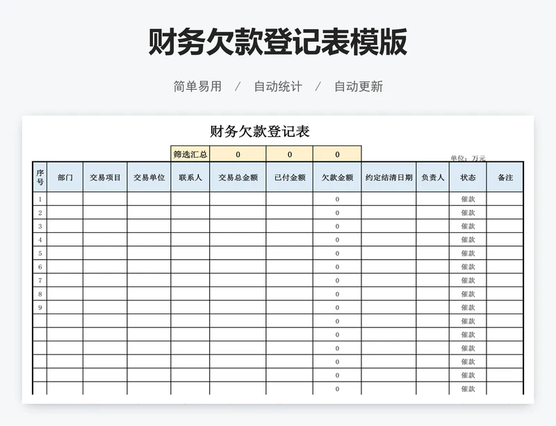 财务欠款登记表模版