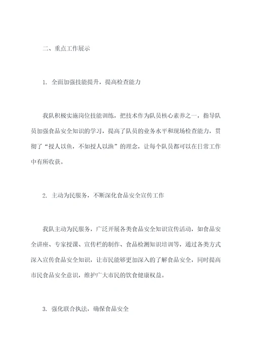 食品检查队队长述职报告