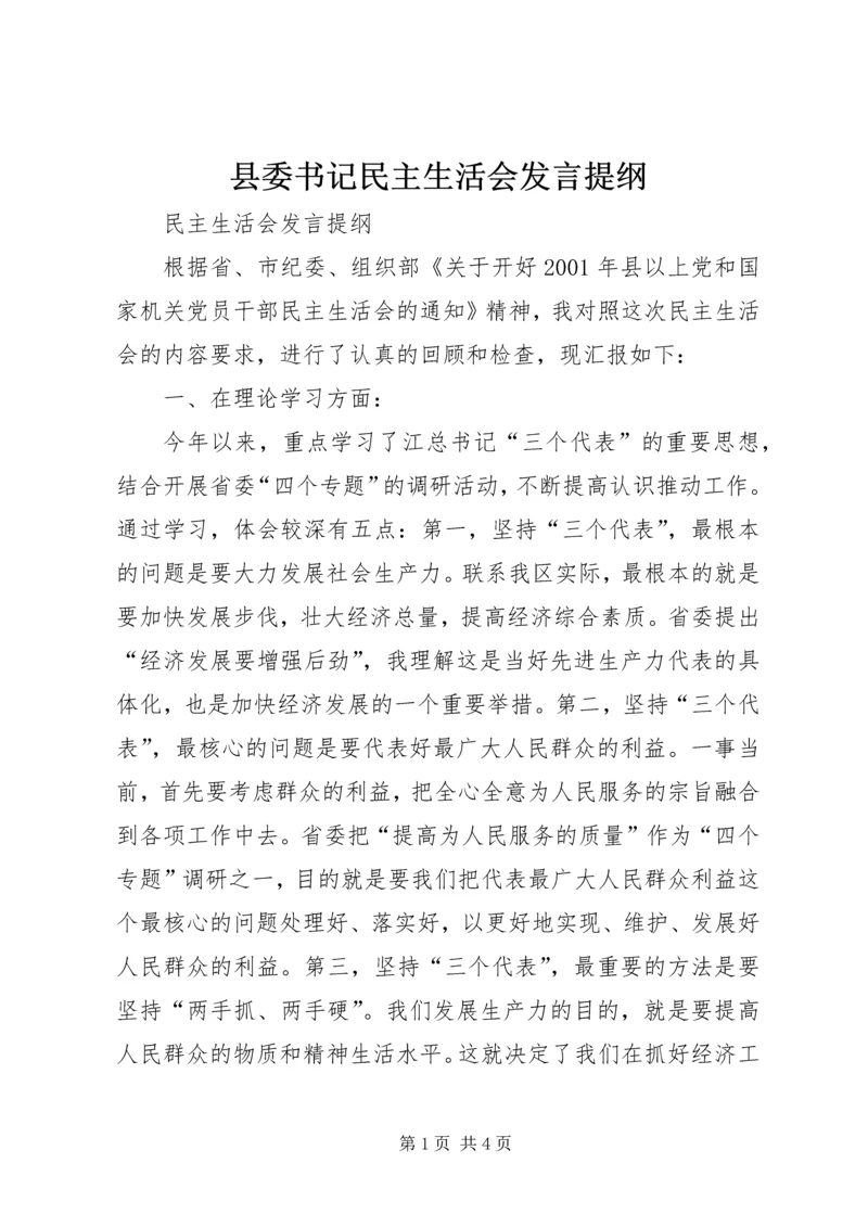 县委书记民主生活会发言提纲 (2).docx