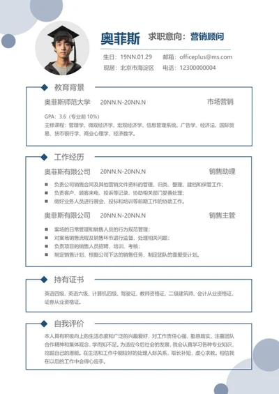 简约风线框营销顾问简历word模板