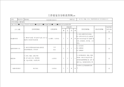 工作前安全分析表范例