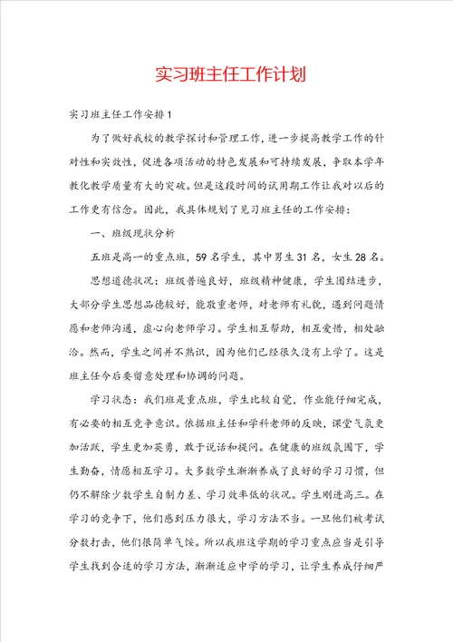 实习班主任工作计划