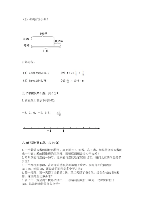 泽库县六年级下册数学期末测试卷（各地真题）