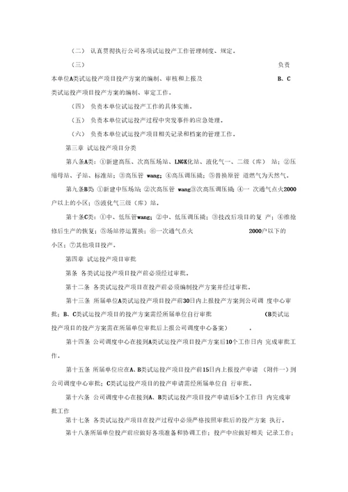 燃气有限公司试运投产管理办法