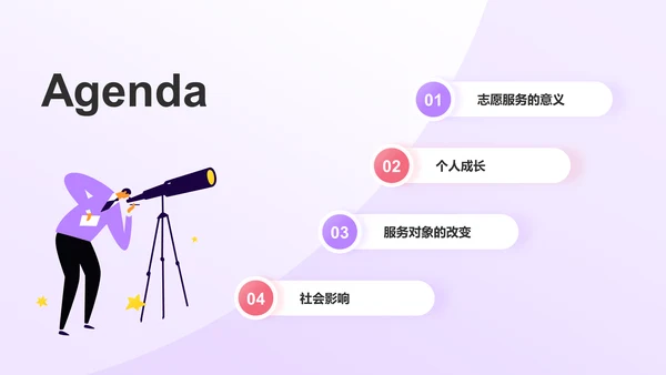 紫色插画风志愿者心得分享PPT模板