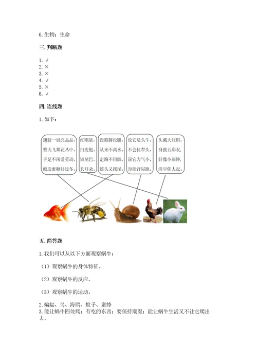 教科版科学一年级下册第二单元《动物》测试卷附参考答案考试直接用