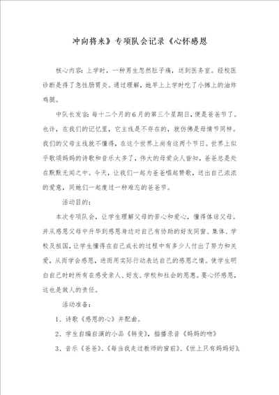 冲向未来专题队会统计心怀感恩