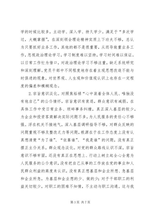 招商局党支部“两学一做”学习教育专题组织生活会对照检查材料.docx