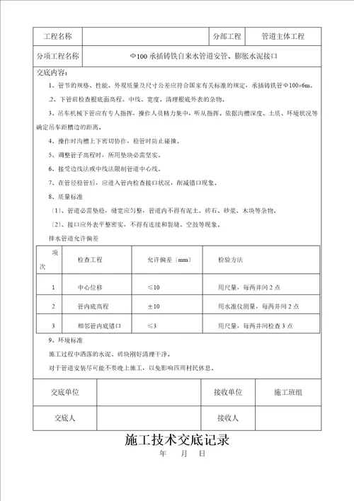 2自来水管道技术交底