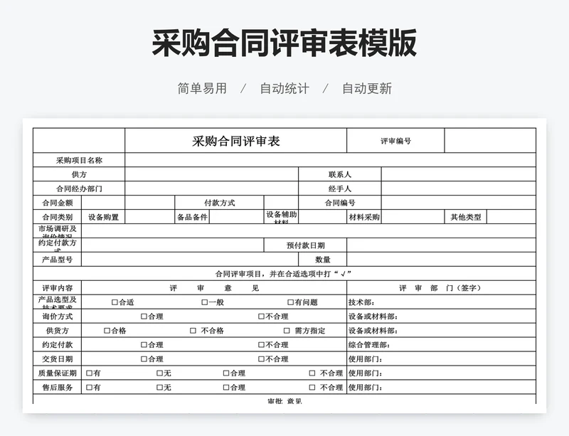 采购合同评审表模版