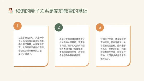 橙色绿色卡通简约亲子关系与家庭教育家园共育家长培训