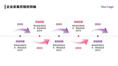 紫粉色箭头5项流程时间线PPT单页