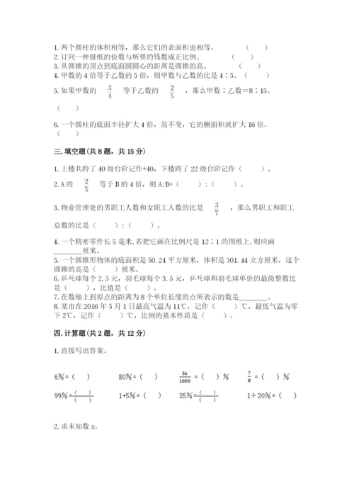 新晃侗族自治县六年级下册数学期末测试卷a4版.docx