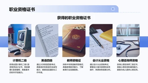蓝色商务风大学生岗位申请简历PPT模板