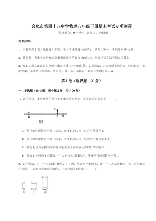 基础强化合肥市第四十八中学物理八年级下册期末考试专项测评试卷（含答案详解）.docx
