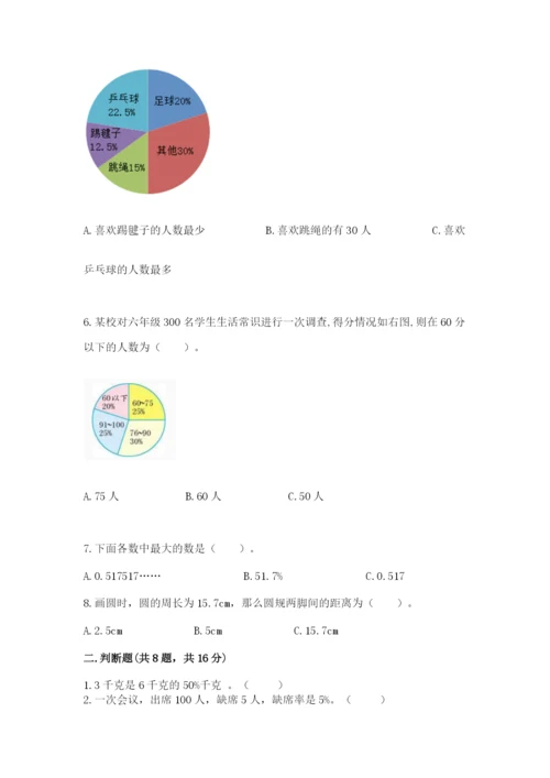 小学六年级上册数学期末测试卷带答案（模拟题）.docx