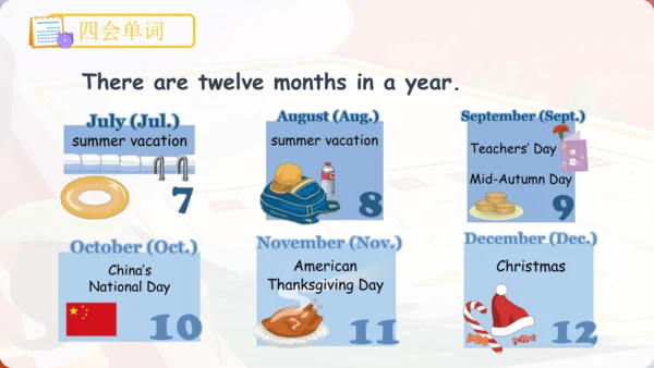Unit 3 My school calendar 单词词组复习课件(共88张PPT)