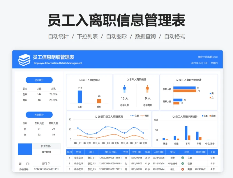 员工入离职信息管理表