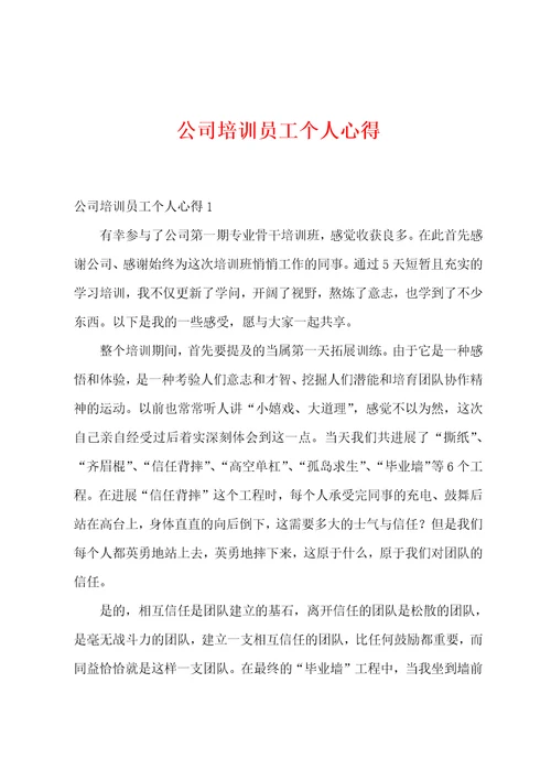 公司培训员工个人心得