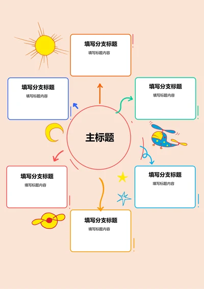 彩色卡通树状基础思维导图