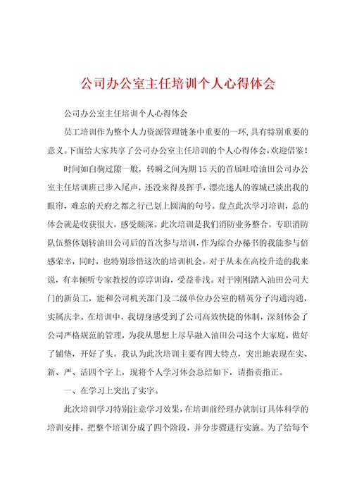 公司办公室主任培训个人心得体会