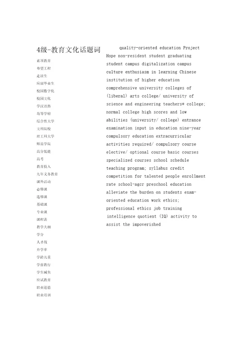 四六级英语教育环境类词汇翻译