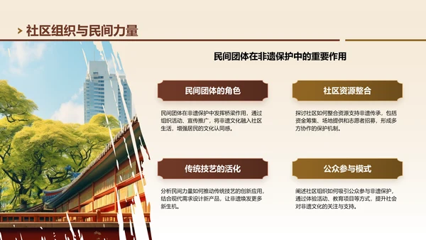 棕色中国风非遗文化的传承与创新之路PPT模板