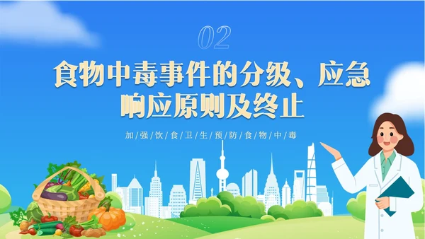 蓝色清新食物中毒应急预案医疗培训PPT模板