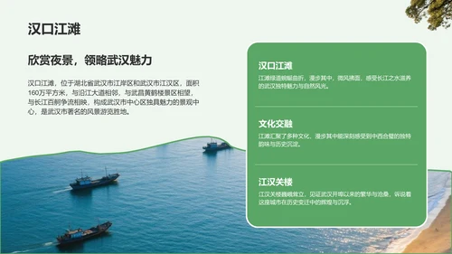 绿色摄影风武汉美食与文化体验旅行计划PPT模板