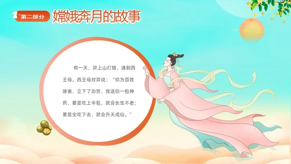 蓝色剪影插画风中国神话故事嫦娥奔月故事PPTz中秋