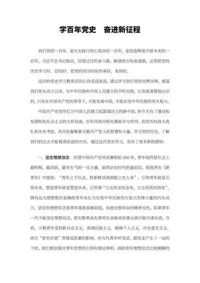 学百年党史,奋进新征程心得word模板