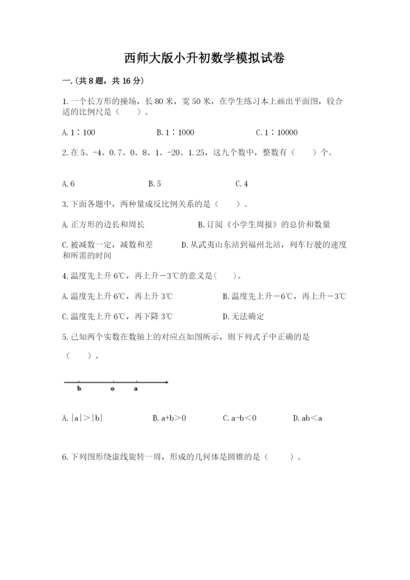 西师大版小升初数学模拟试卷（真题汇编）.docx