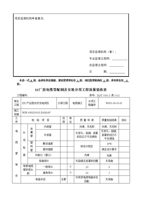 光伏发电项目电缆施工分项分部(子分部)工程质量验收表格可编辑Word文档