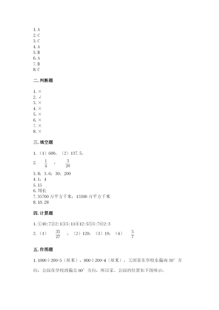 人教版六年级上册数学期末测试卷【实验班】.docx
