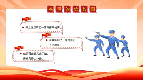 简约党政卡通风红色经典故事鸡毛信故事PPT模板