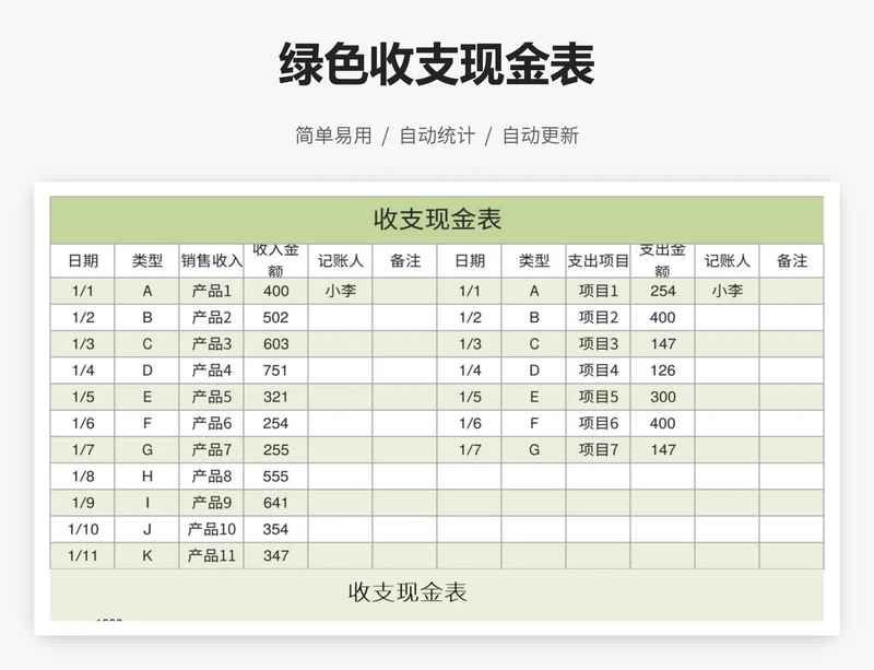 绿色收支现金表