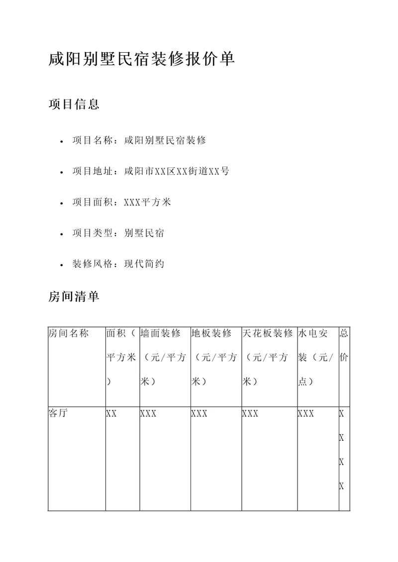 咸阳别墅民宿装修报价单