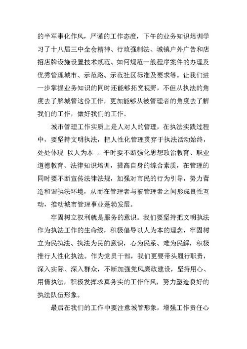 城管个人工作心得体会三篇