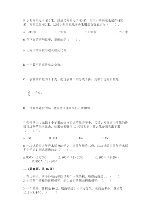 河南省平顶山市六年级下册数学期末测试卷（名师系列）.docx