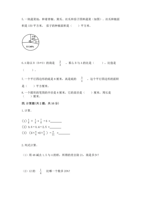 小学数学六年级上册期末测试卷及完整答案【名师系列】.docx