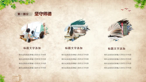黄色复古不忘初心坚守师德教师师德师风培训PPT