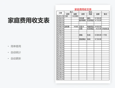 家庭费用收支表